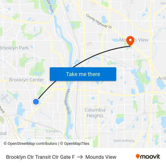 Brooklyn Ctr Transit Ctr Gate F to Mounds View map