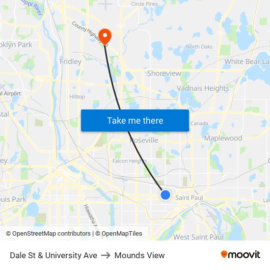 Dale St & University Ave to Mounds View map