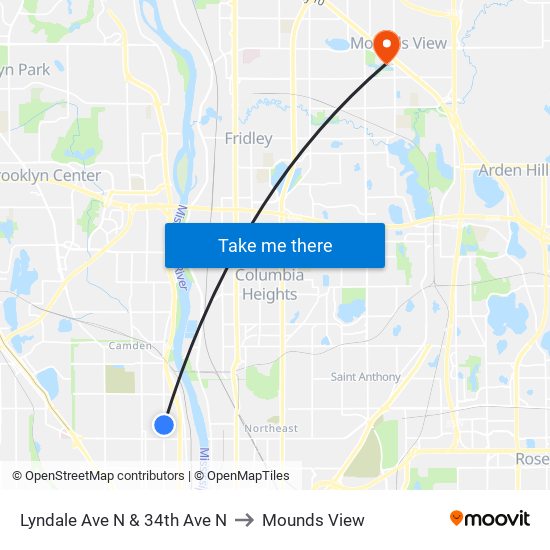 Lyndale Ave N & 34th Ave N to Mounds View map