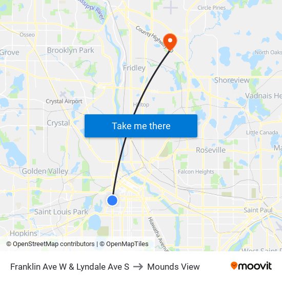 Franklin Ave W & Lyndale Ave S to Mounds View map