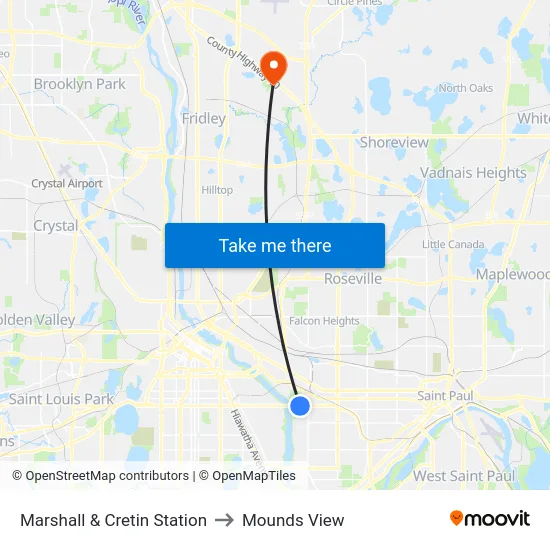Marshall & Cretin Station to Mounds View map
