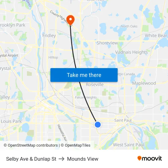 Selby Ave & Dunlap St to Mounds View map