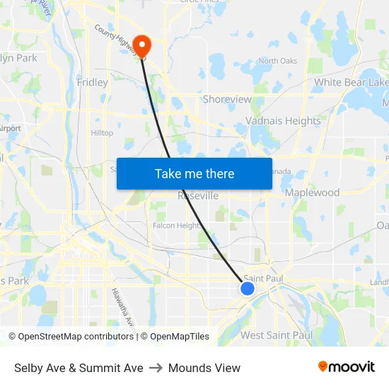 Selby Ave & Summit Ave to Mounds View map