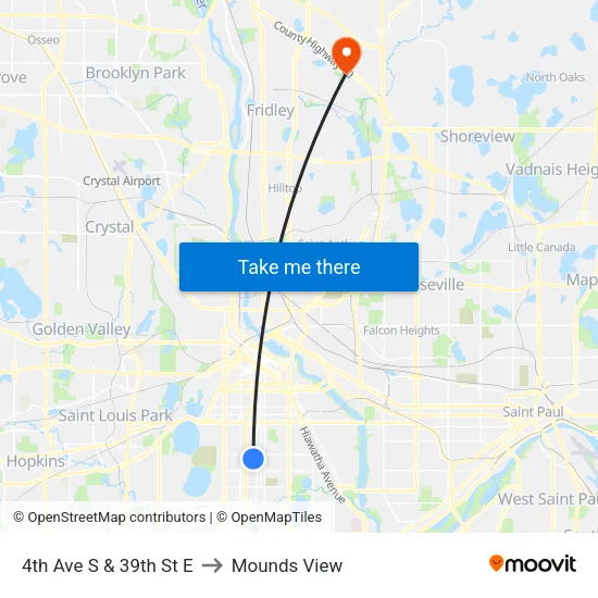 4th Ave S & 39th St E to Mounds View map