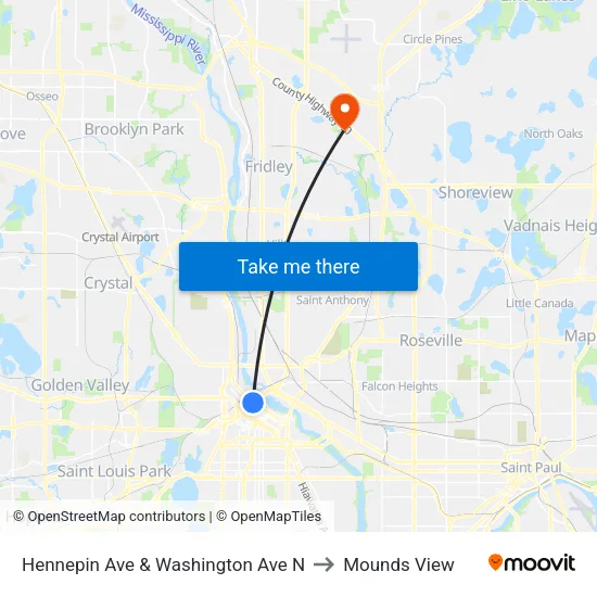Hennepin & Gateway Station to Mounds View map