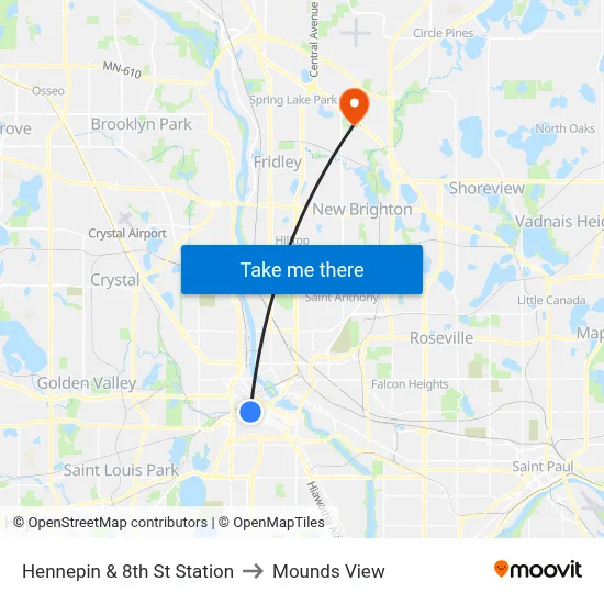 Hennepin & 8th St Station to Mounds View map