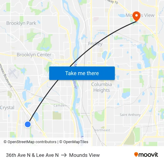 36th Ave N & Lee Ave N to Mounds View map