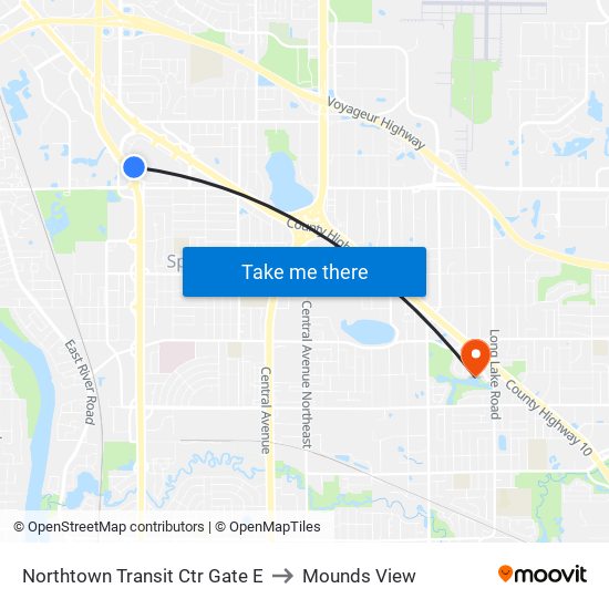 Northtown Transit Ctr Gate E to Mounds View map