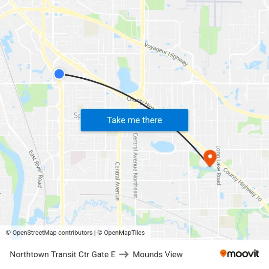 Northtown Transit Ctr Gate E to Mounds View map