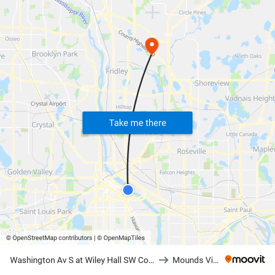 Washington Av S at Wiley Hall SW Corner to Mounds View map