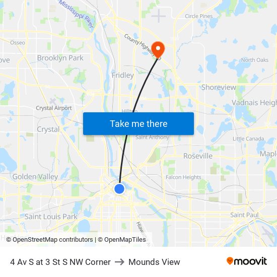 4 Av S at 3 St S NW Corner to Mounds View map