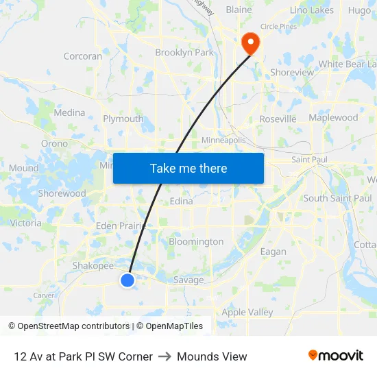 12 Av at Park Pl SW Corner to Mounds View map