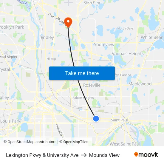 Lexington Pkwy & University Ave to Mounds View map