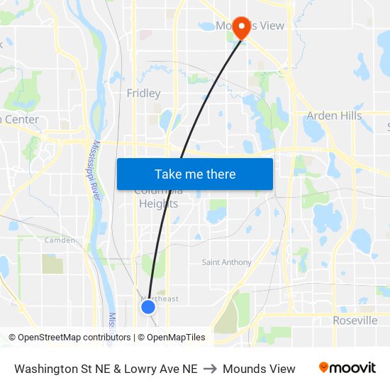 Washington St NE & Lowry Ave NE to Mounds View map