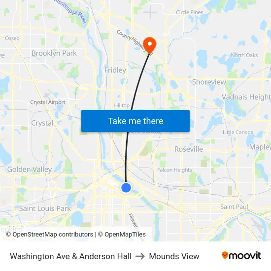 Washington Ave & Anderson Hall to Mounds View map