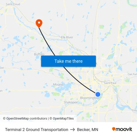 Terminal 2 Ground Transportation to Becker, MN map