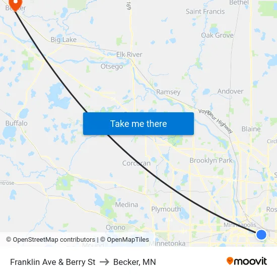Franklin Ave & Berry St to Becker, MN map