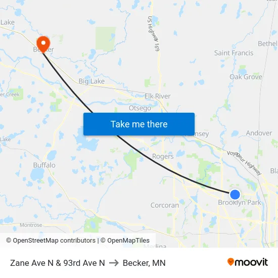 Zane Ave N & 93rd Ave N to Becker, MN map