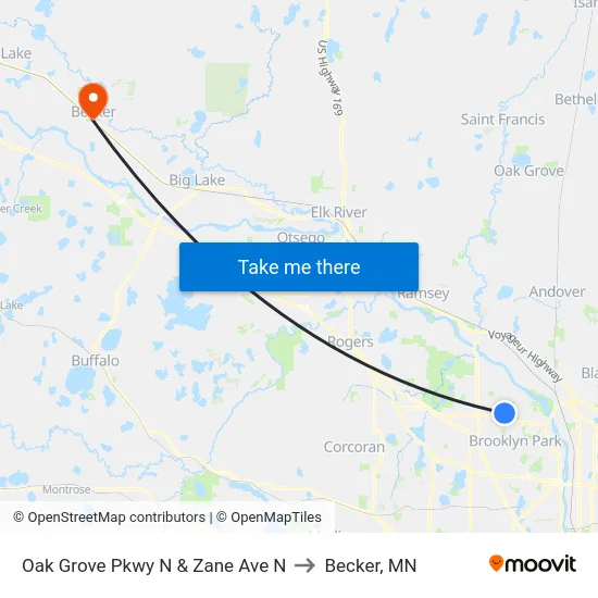 Oak Grove Pkwy N & Zane Ave N to Becker, MN map