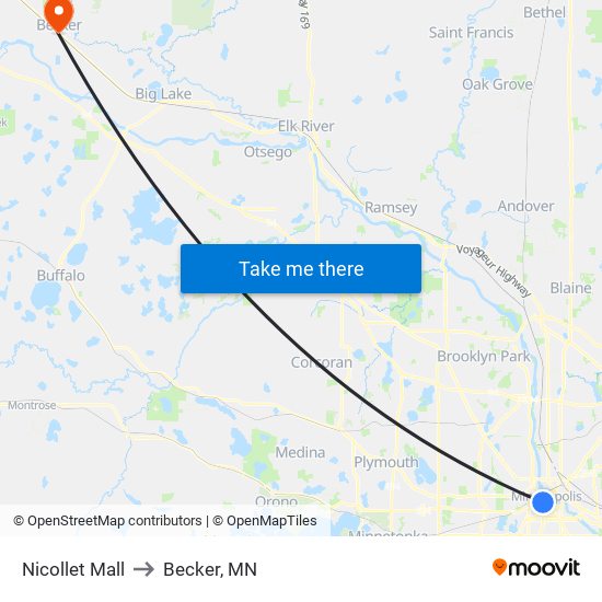 Nicollet Mall to Becker, MN map