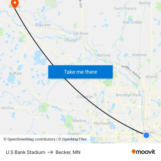 U.S Bank Stadium to Becker, MN map