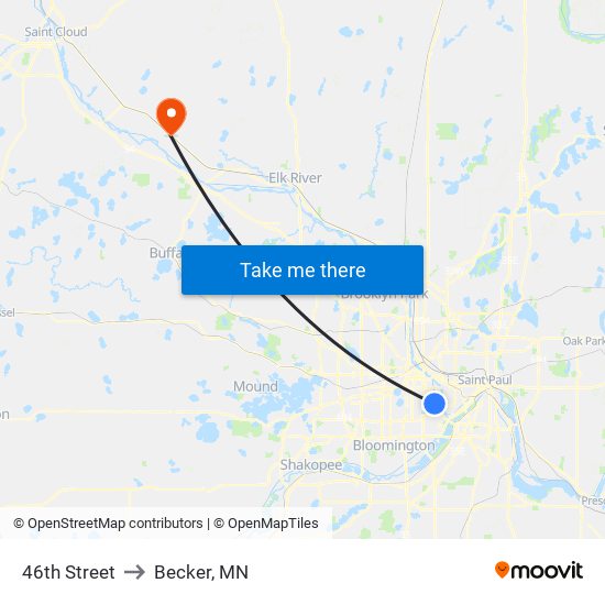 46th Street to Becker, MN map