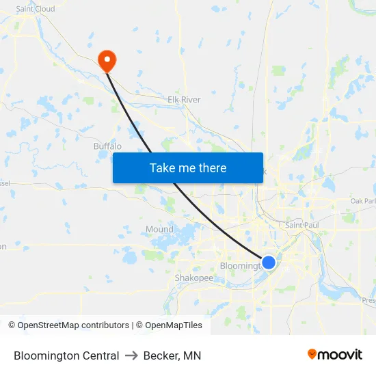 Bloomington Central to Becker, MN map