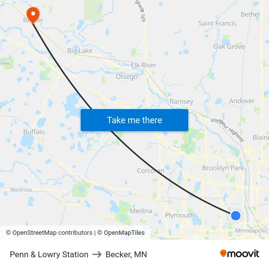 Penn & Lowry Station to Becker, MN map