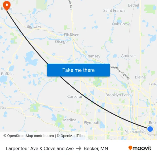 Larpenteur Ave & Cleveland Ave to Becker, MN map