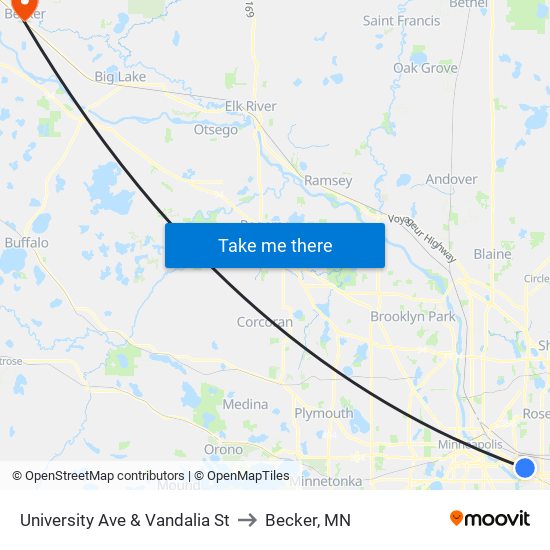 University Ave & Vandalia St to Becker, MN map