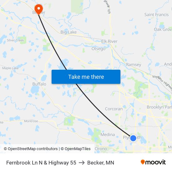 Fernbrook Ln N & Highway 55 to Becker, MN map