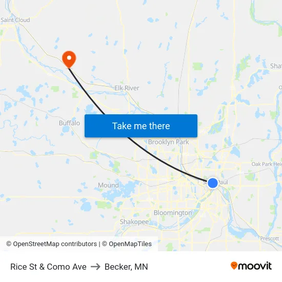 Rice St & Como Ave to Becker, MN map