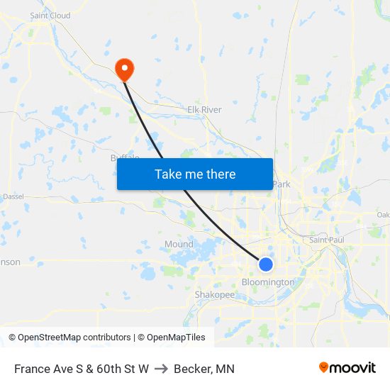 France Ave S & 60th St W to Becker, MN map