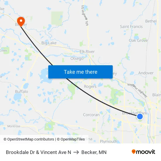 Brookdale Dr & Vincent Ave N to Becker, MN map