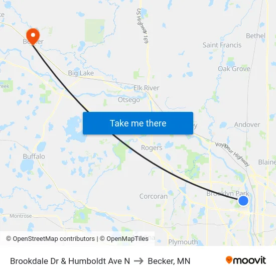 Brookdale Dr & Humboldt Ave N to Becker, MN map