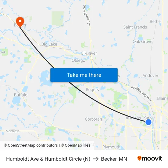 Humboldt Ave & Humboldt Circle (N) to Becker, MN map