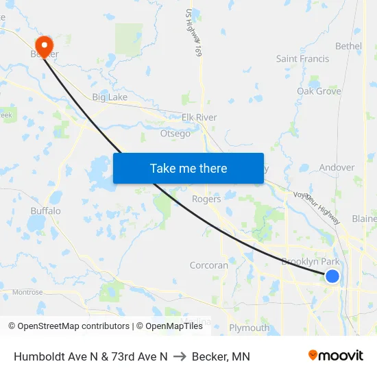 Humboldt Ave N & 73rd Ave N to Becker, MN map