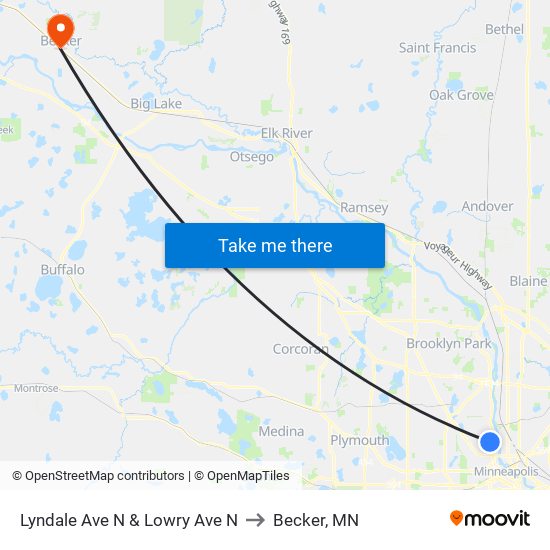 Lyndale Ave N & Lowry Ave N to Becker, MN map