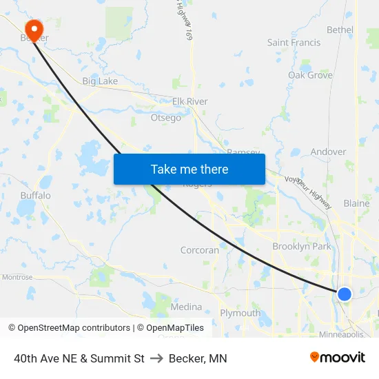 40th Ave NE & Summit St to Becker, MN map