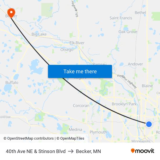 40th Ave NE & Stinson Blvd to Becker, MN map