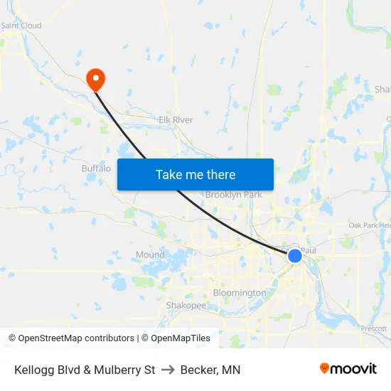 Kellogg Blvd & Mulberry St to Becker, MN map