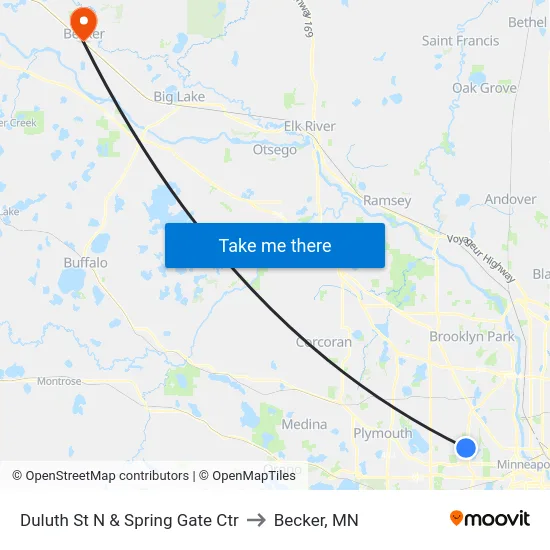 Duluth St N & Spring Gate Ctr to Becker, MN map