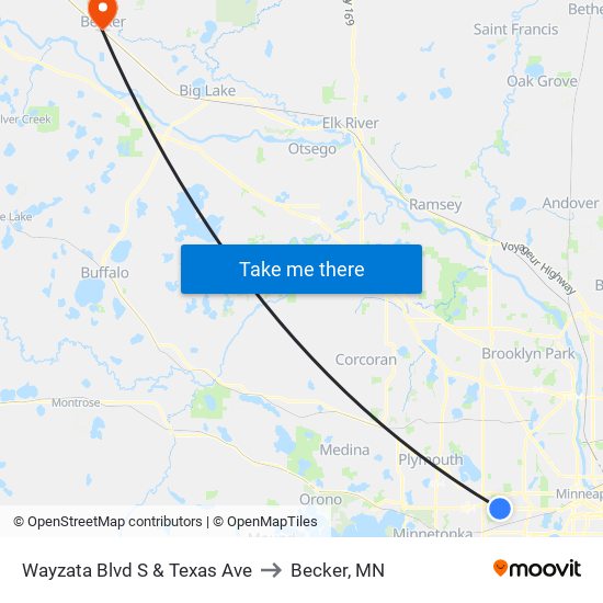 Wayzata Blvd S & Texas Ave to Becker, MN map