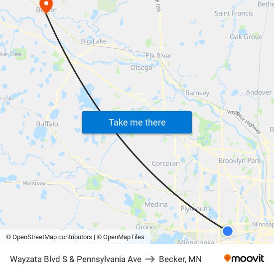 Wayzata Blvd S & Pennsylvania Ave to Becker, MN map