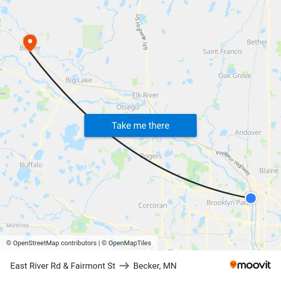 East River Rd & Fairmont St to Becker, MN map