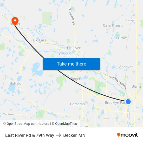 East River Rd & 79th Way to Becker, MN map