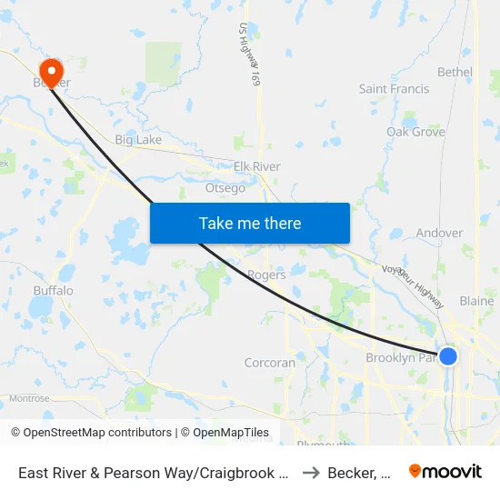 East River & Pearson Way/Craigbrook Way to Becker, MN map