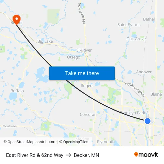 East River Rd & 62nd Way to Becker, MN map