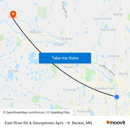 East River Rd & Georgetown Apts to Becker, MN map