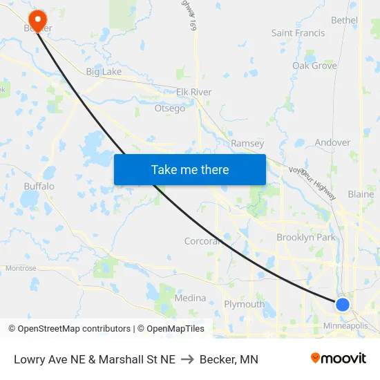 Lowry Ave NE & Marshall St NE to Becker, MN map